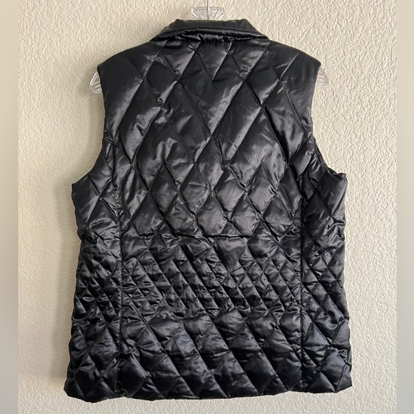 LANDS END Vest Black Goose Down Quilted Pattern Zip Up Pockets Puffer Satin Med - Picture 6 of 8